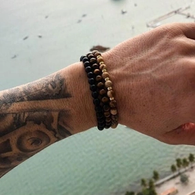 Wholesale 8mm Black Frosted Tiger Eye Picture Stone Stacking Bracelet Set