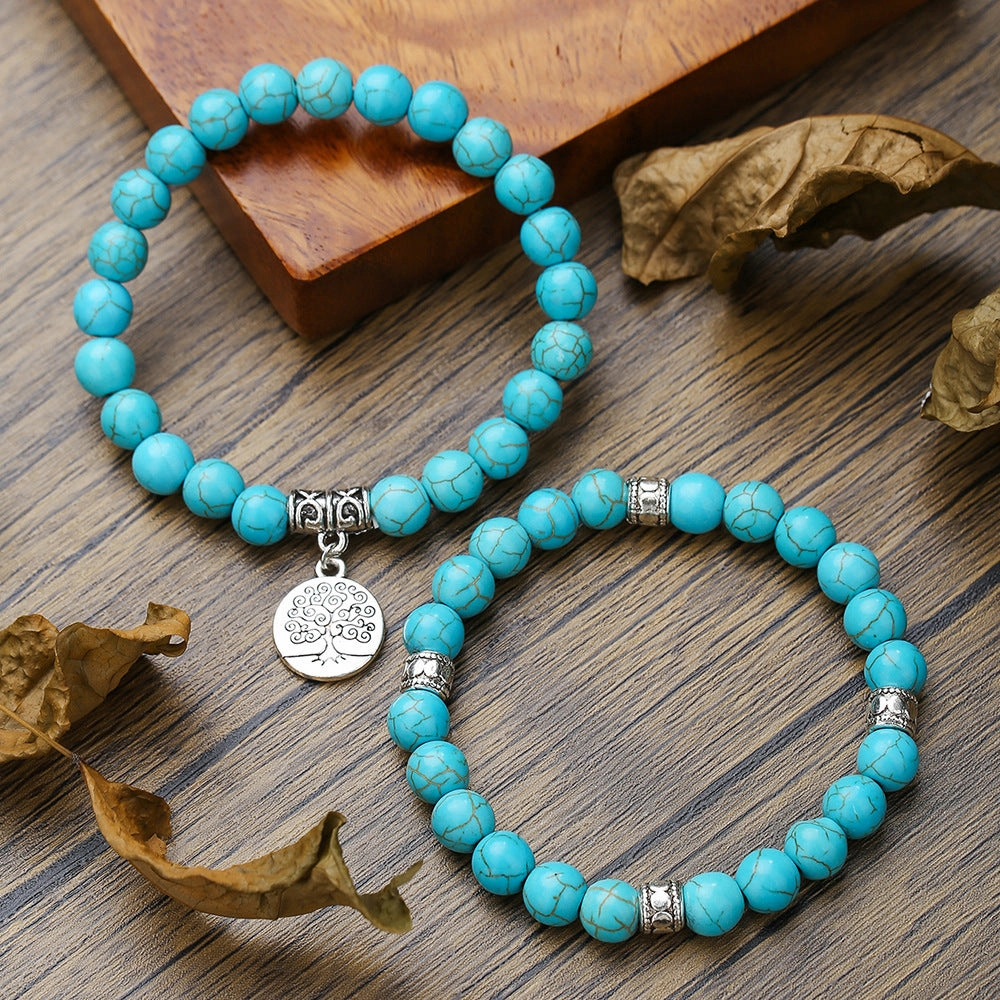 Wholesale 8mm Turquoise World Tree Bracelet Set of Two