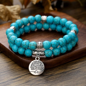 Wholesale 8mm Turquoise World Tree Bracelet Set of Two