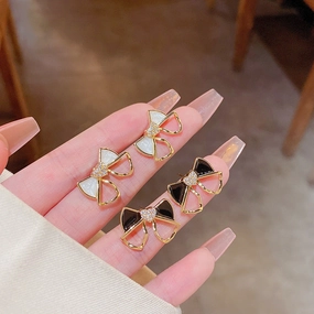 Wholesale 925 Silver Needle Drop Oil Bow Tie Copper Earrings
