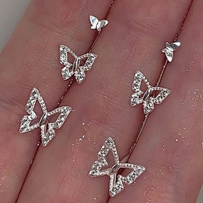 Wholesale 925 Sterling Silver Hollow Sparkling Diamond Butterfly Earrings