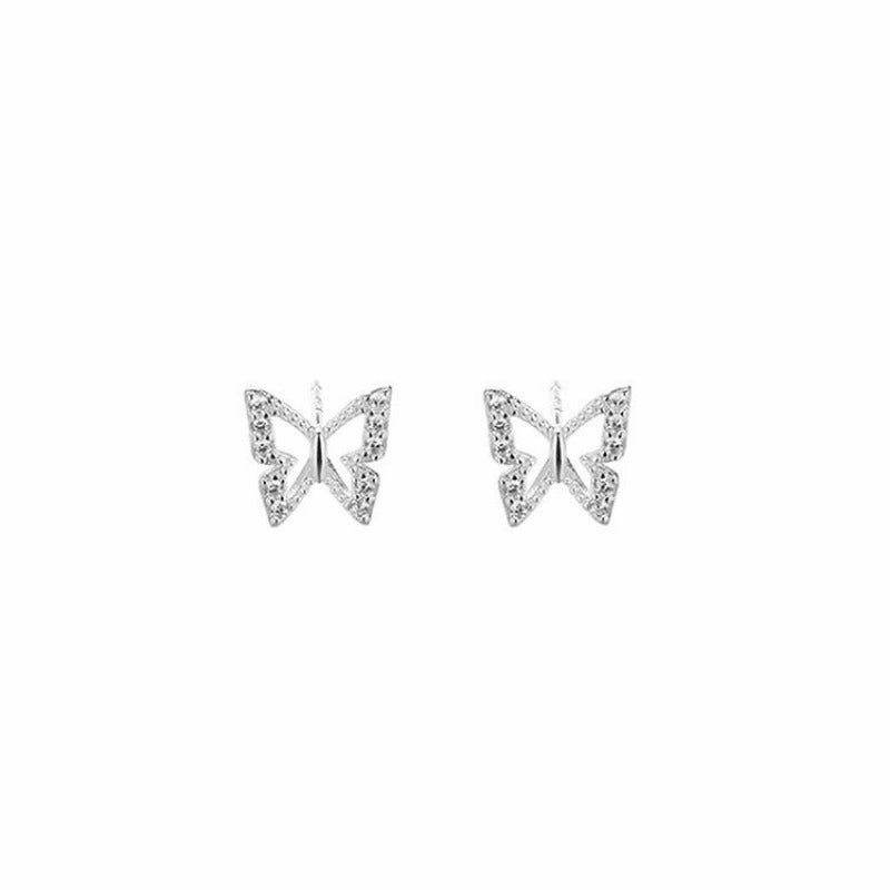 Wholesale 925 Sterling Silver Hollow Sparkling Diamond Butterfly Earrings