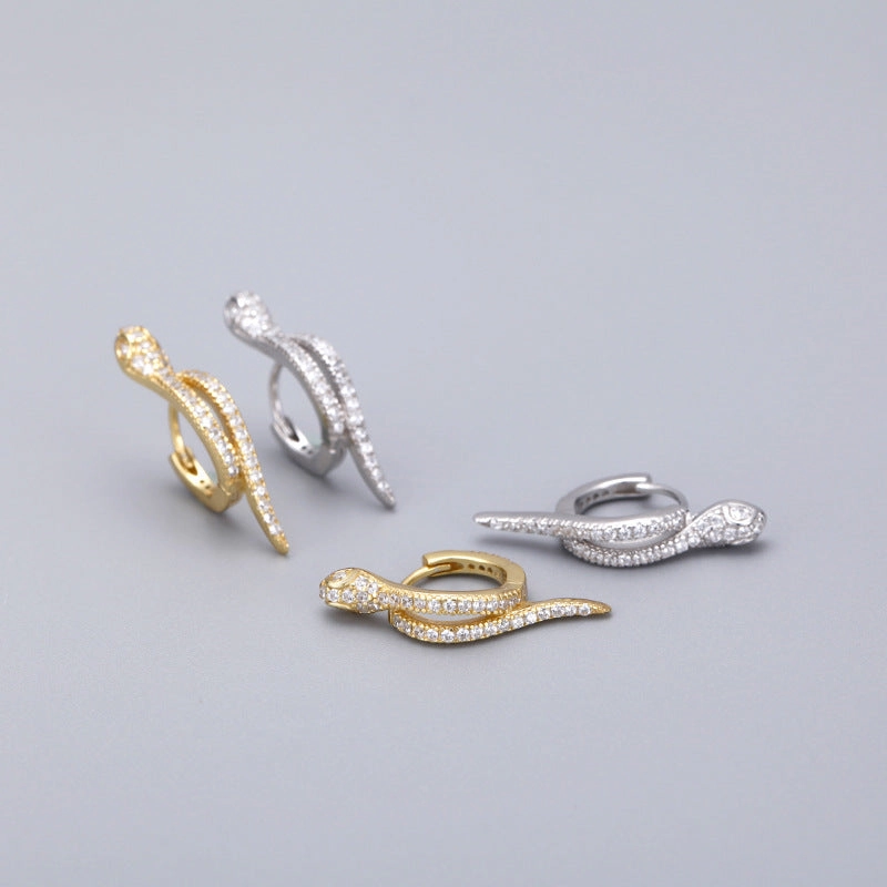 Wholesale 925 Sterling Silver Snake Shaped Zircon Earrings