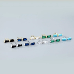 Wholesale 925 Sterling Silver Square Multicolored Zircon Earrings
