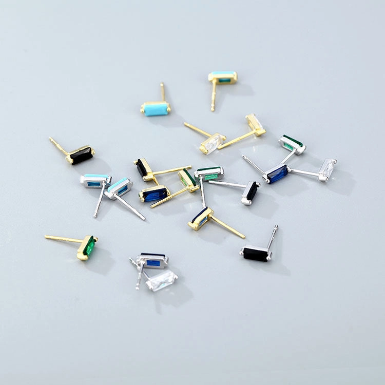 Wholesale 925 Sterling Silver Square Multicolored Zircon Earrings