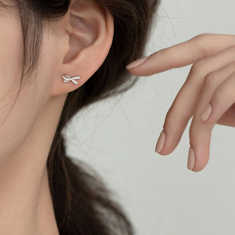 Wholesale 925 Sterling Silver Zircon Bow Earrings