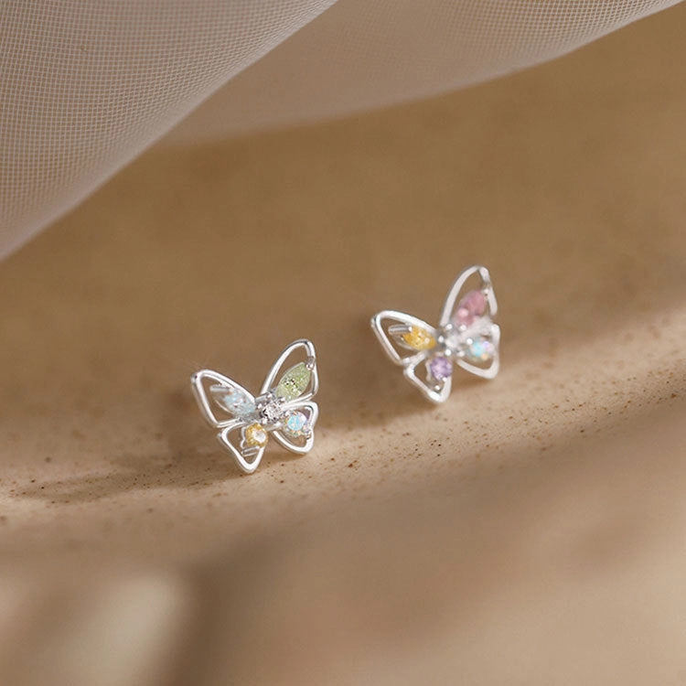 Wholesale 925 Sterling Silver Zircon Butterfly Earrings