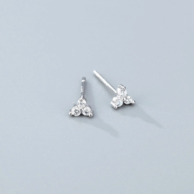 Wholesale 925 Sterling Silver Zircon Lucky Grass Three Leaf Earrings
