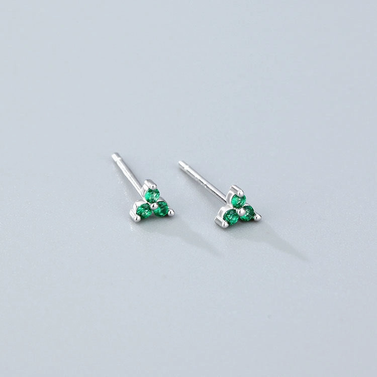 Wholesale 925 Sterling Silver Zircon Lucky Grass Three Leaf Earrings