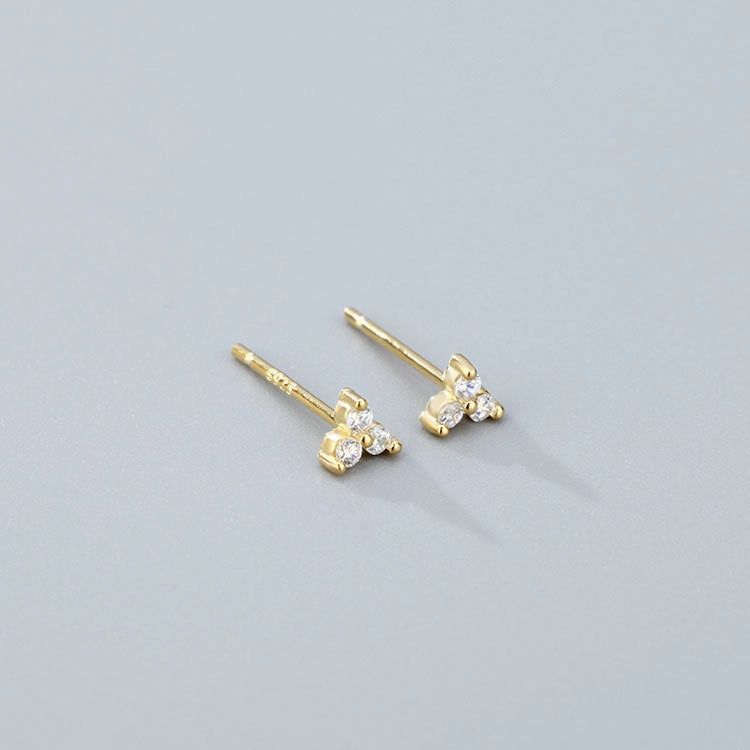 Wholesale 925 Sterling Silver Zircon Lucky Grass Three Leaf Earrings