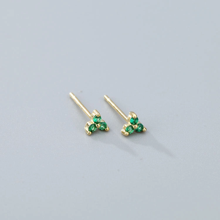 Wholesale 925 Sterling Silver Zircon Lucky Grass Three Leaf Earrings