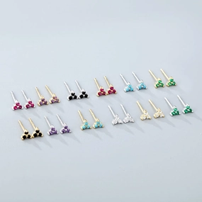 Wholesale 925 Sterling Silver Zircon Lucky Grass Three Leaf Earrings