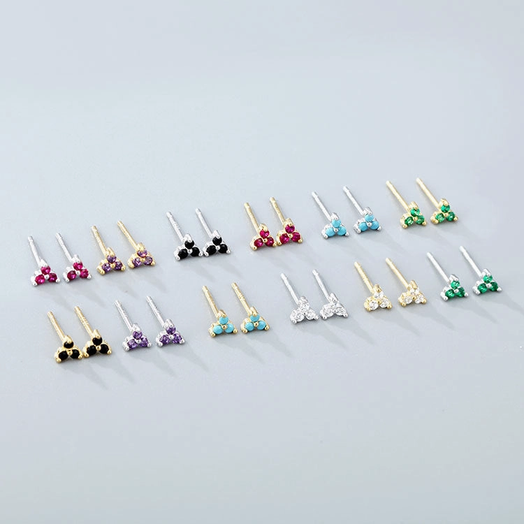 Wholesale 925 Sterling Silver Zircon Lucky Grass Three Leaf Earrings