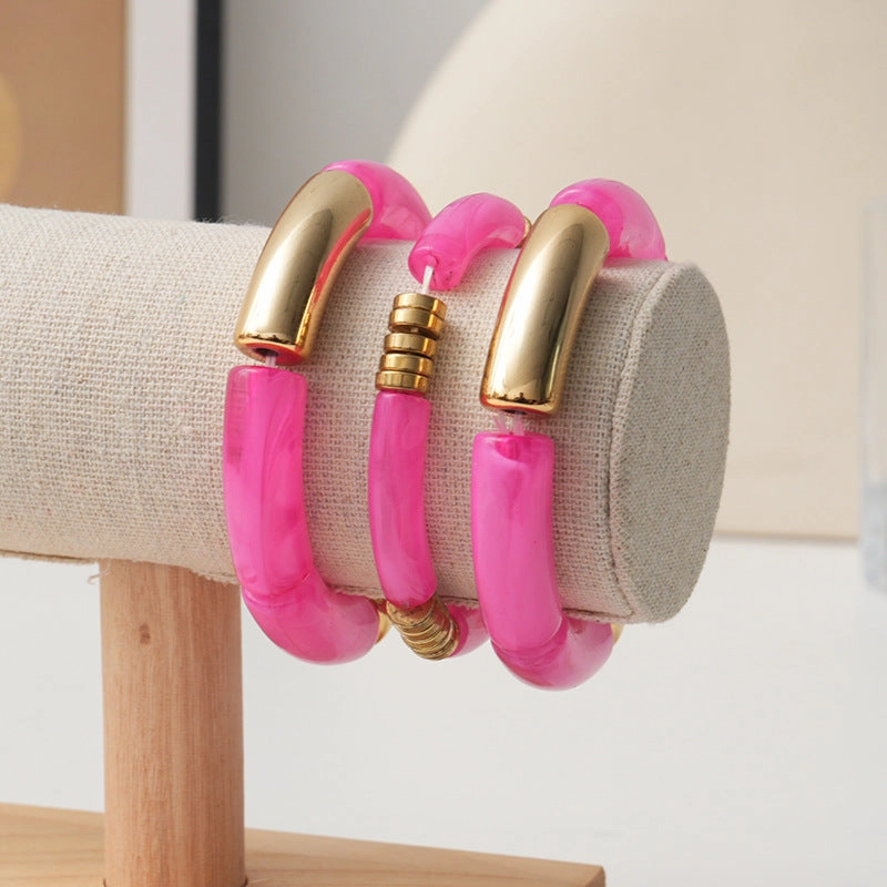 Wholesale Acrylic curved tube bracelet personalized bracelet curved bamboo tube multi-color retro marble bracelet