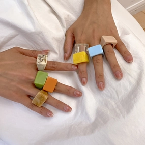 Wholesale Acrylic Geometric Colorful Square Broad Brim Ring