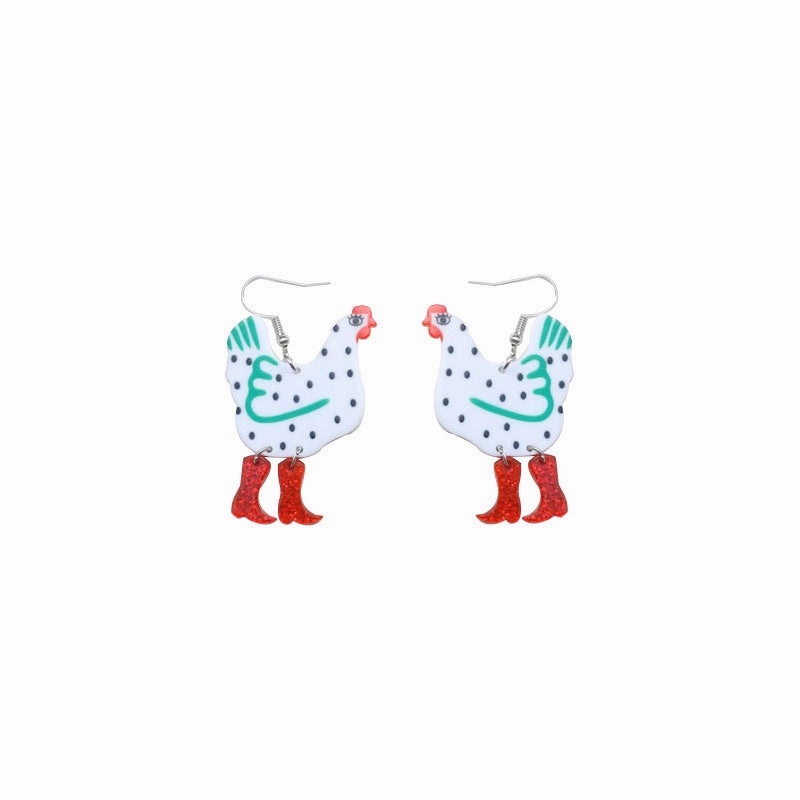 Wholesale Acrylic Quirky Polka Dot Rooster Earrings