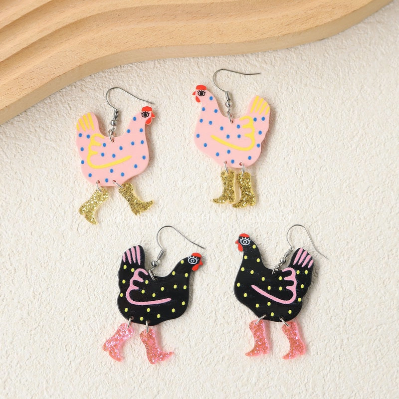 Wholesale Acrylic Quirky Polka Dot Rooster Earrings
