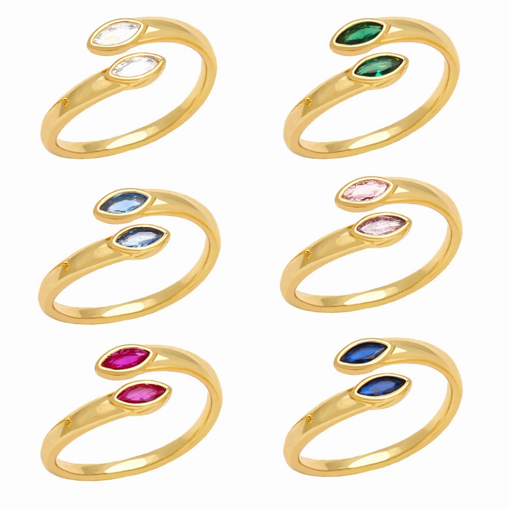 Wholesale Adjustable Color Zircon Gold Plated Copper Ring