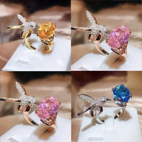 Wholesale Adjustable Copper Hummingbird Color Treasure Rings