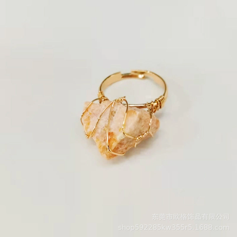 Wholesale Adjustable Irregular Natural Agate Handmade Wire Wound Ring