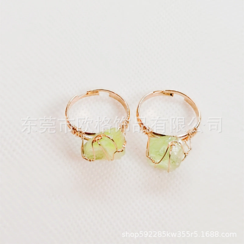 Wholesale Adjustable Irregular Natural Agate Handmade Wire Wound Ring