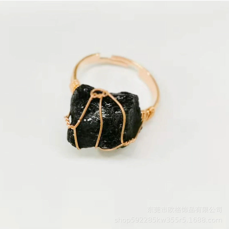 Wholesale Adjustable Irregular Natural Agate Handmade Wire Wound Ring