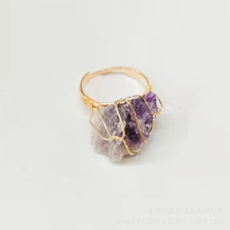 Wholesale Adjustable Irregular Natural Agate Handmade Wire Wound Ring