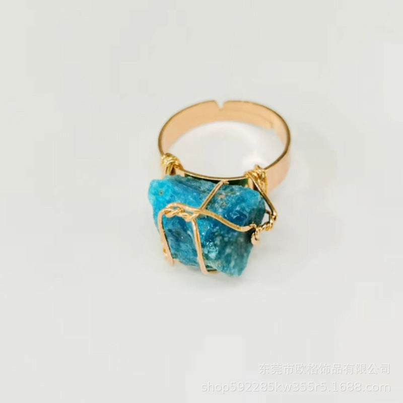 Wholesale Adjustable Irregular Natural Agate Handmade Wire Wound Ring