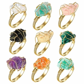 Wholesale Adjustable Irregular Natural Agate Handmade Wire Wound Ring