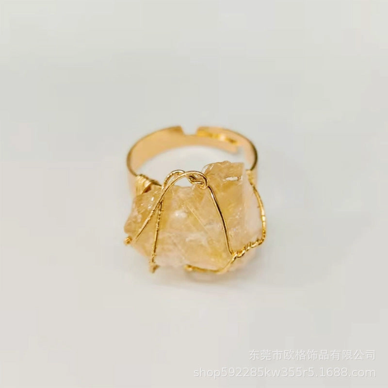 Wholesale Adjustable Irregular Natural Agate Handmade Wire Wound Ring