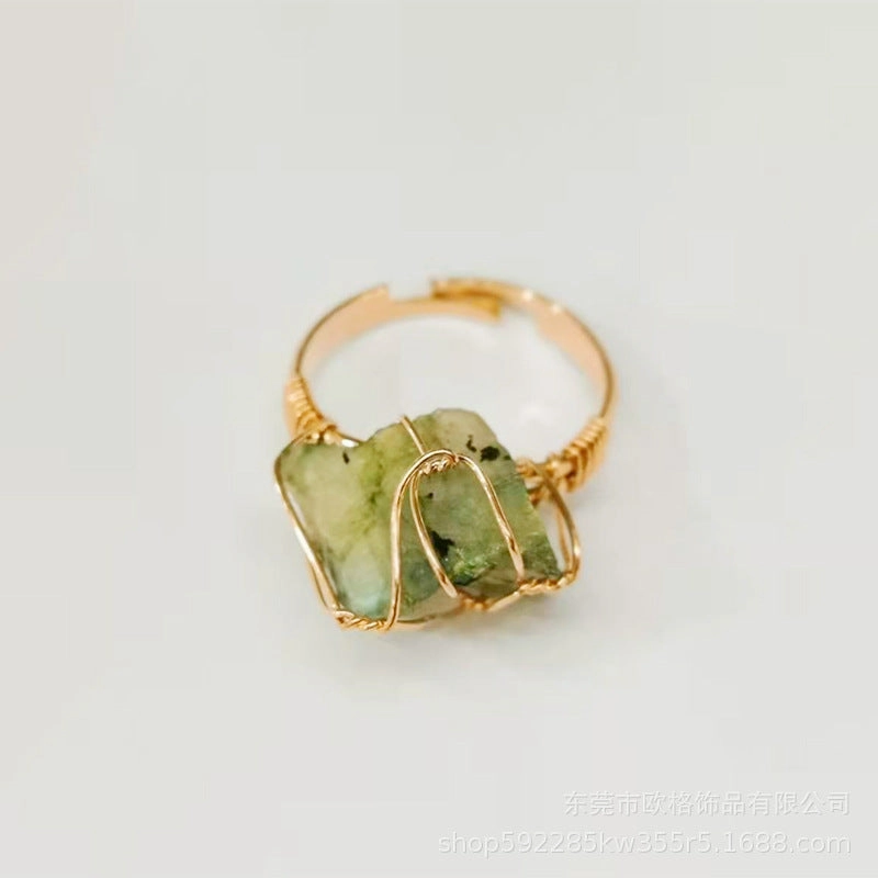 Wholesale Adjustable Irregular Natural Agate Handmade Wire Wound Ring