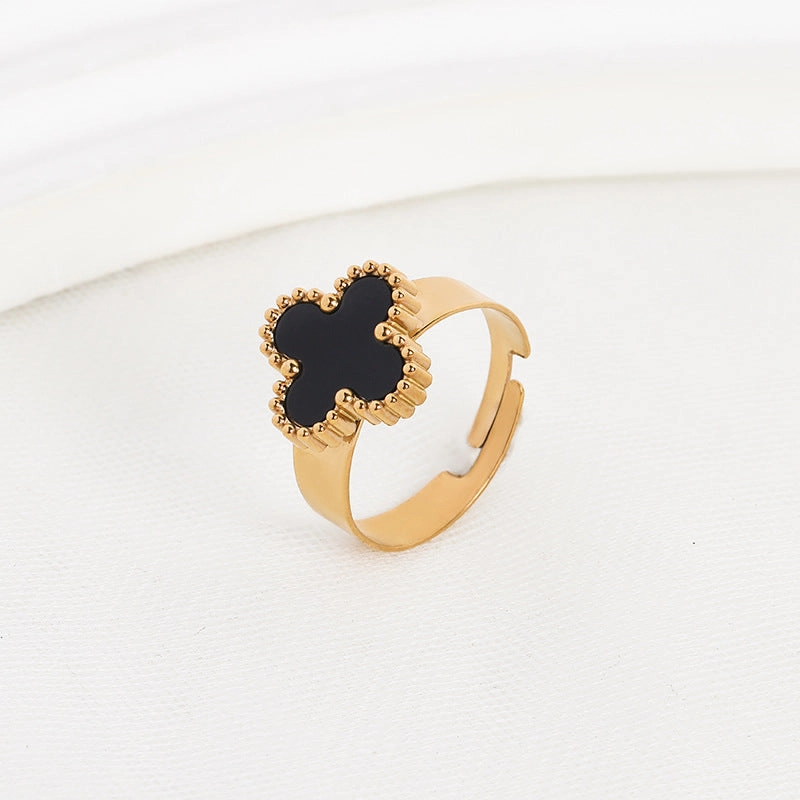 Wholesale Adjustable Size Waterproof and Sweat Resistant Titanium Steel Clover Ring
