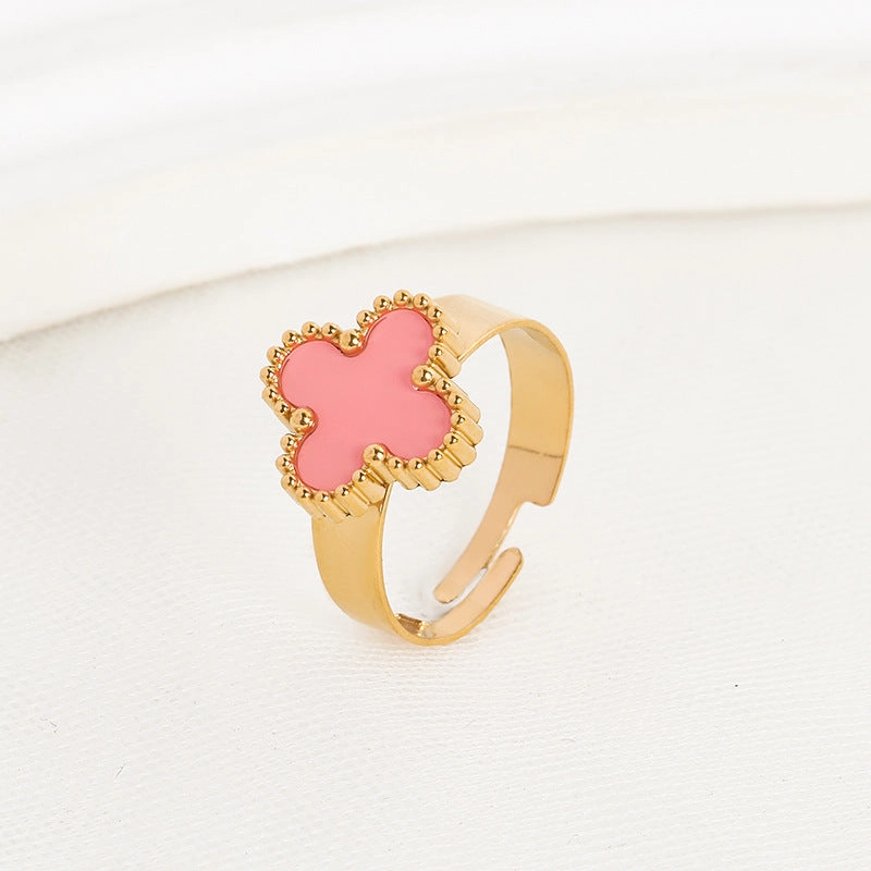 Wholesale Adjustable Size Waterproof and Sweat Resistant Titanium Steel Clover Ring