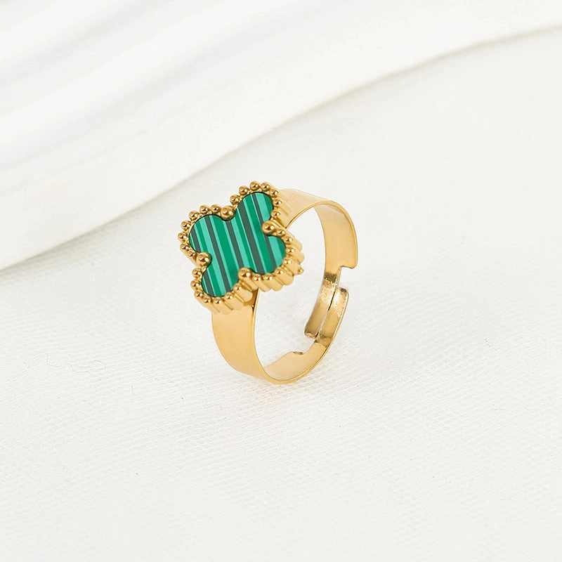 Wholesale Adjustable Size Waterproof and Sweat Resistant Titanium Steel Clover Ring
