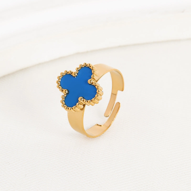 Wholesale Adjustable Size Waterproof and Sweat Resistant Titanium Steel Clover Ring