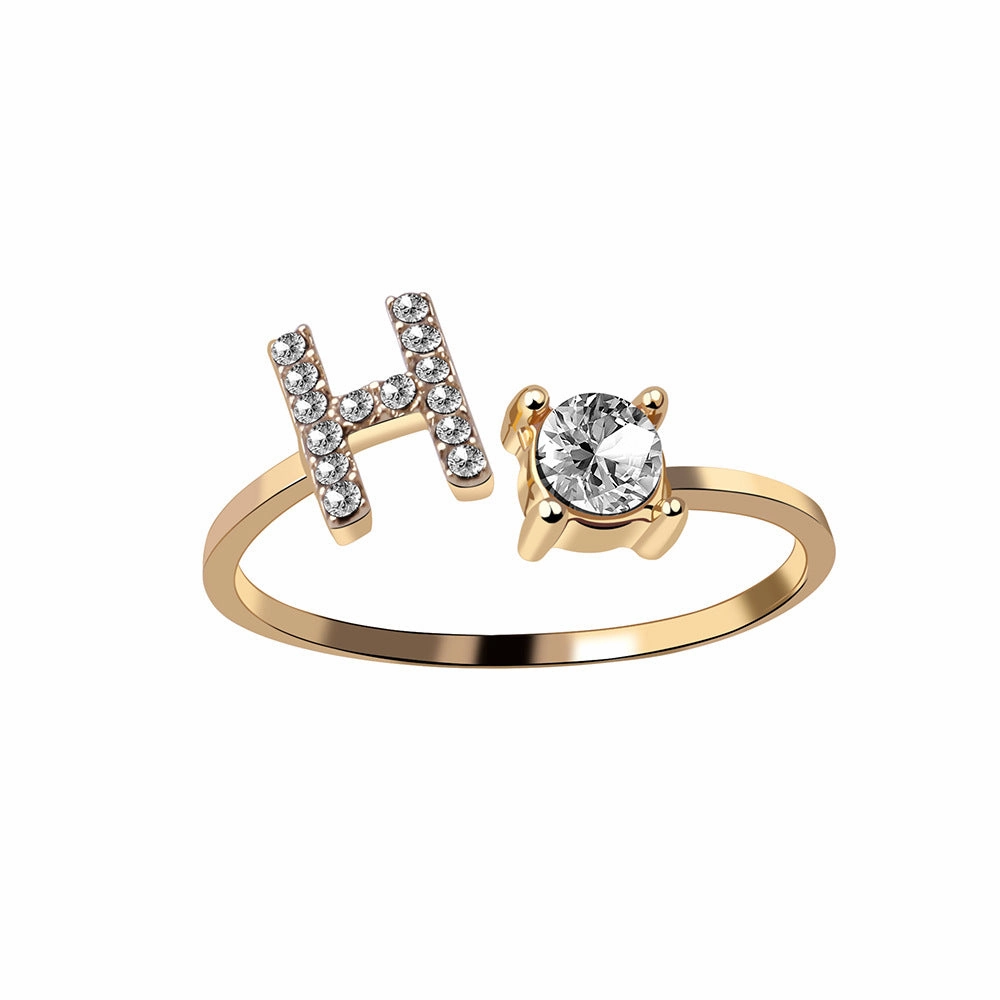 wholesale Alloy 26 Letter Diamond Open Adjustable Ring