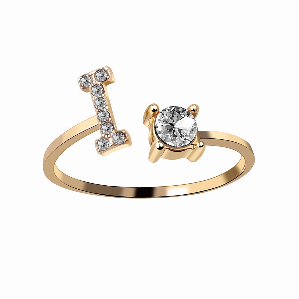 wholesale Alloy 26 Letter Diamond Open Adjustable Ring