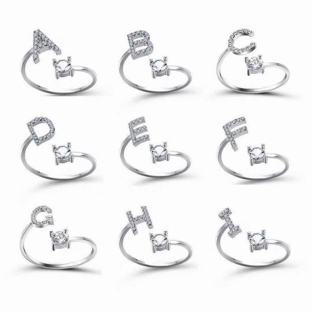 wholesale Alloy 26 Letter Diamond Open Adjustable Ring