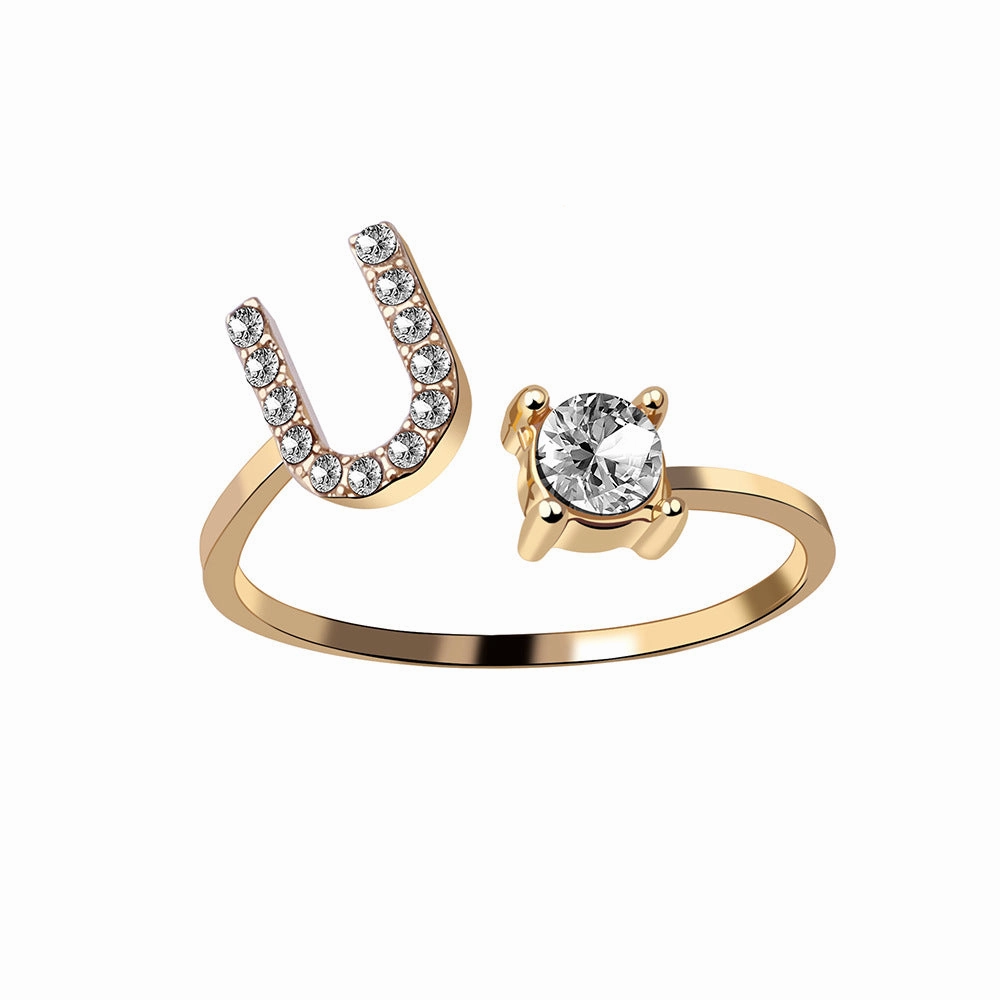 wholesale Alloy 26 Letter Diamond Open Adjustable Ring