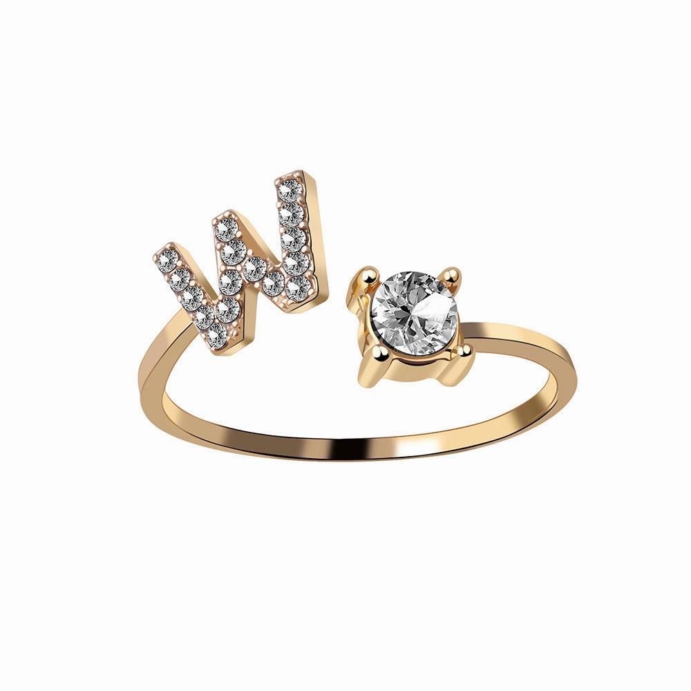 wholesale Alloy 26 Letter Diamond Open Adjustable Ring