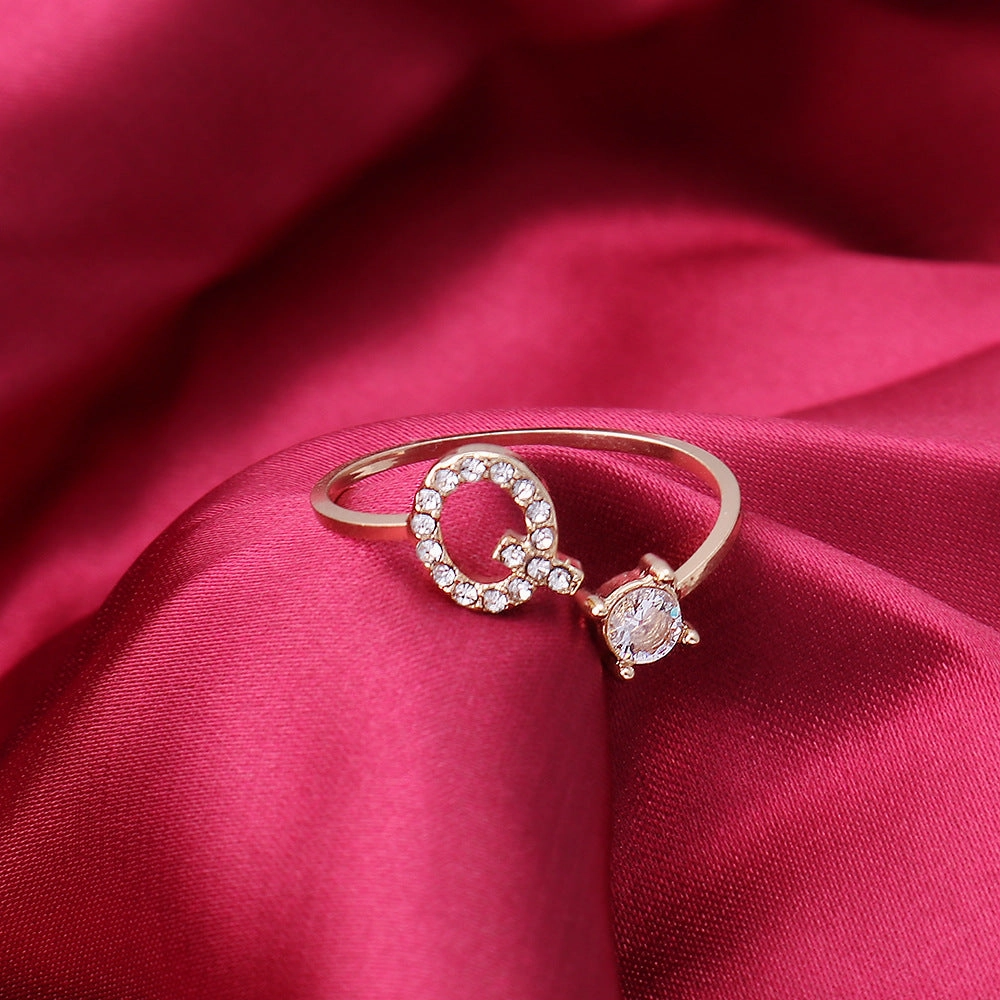wholesale Alloy 26 Letter Diamond Open Adjustable Ring