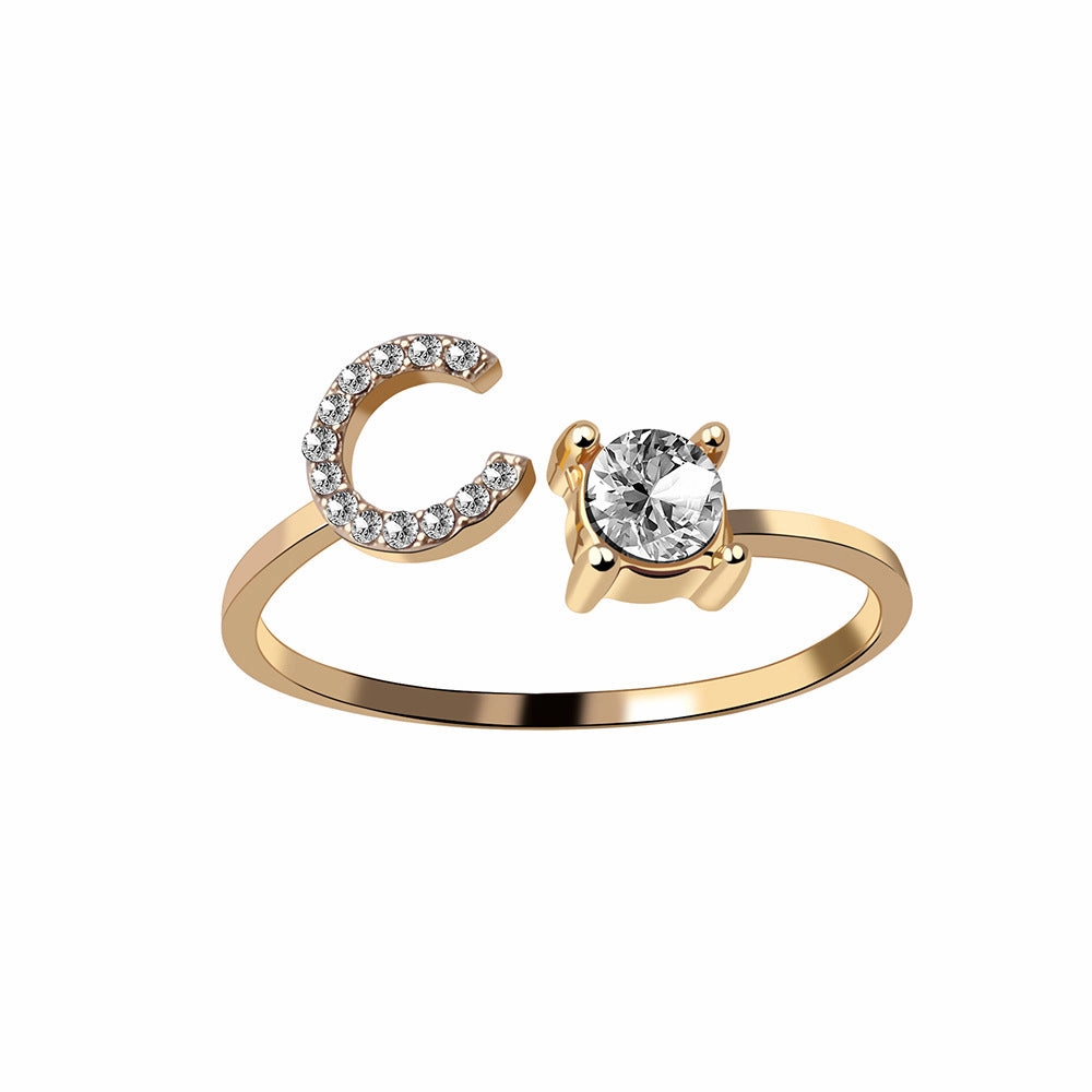 wholesale Alloy 26 Letter Diamond Open Adjustable Ring