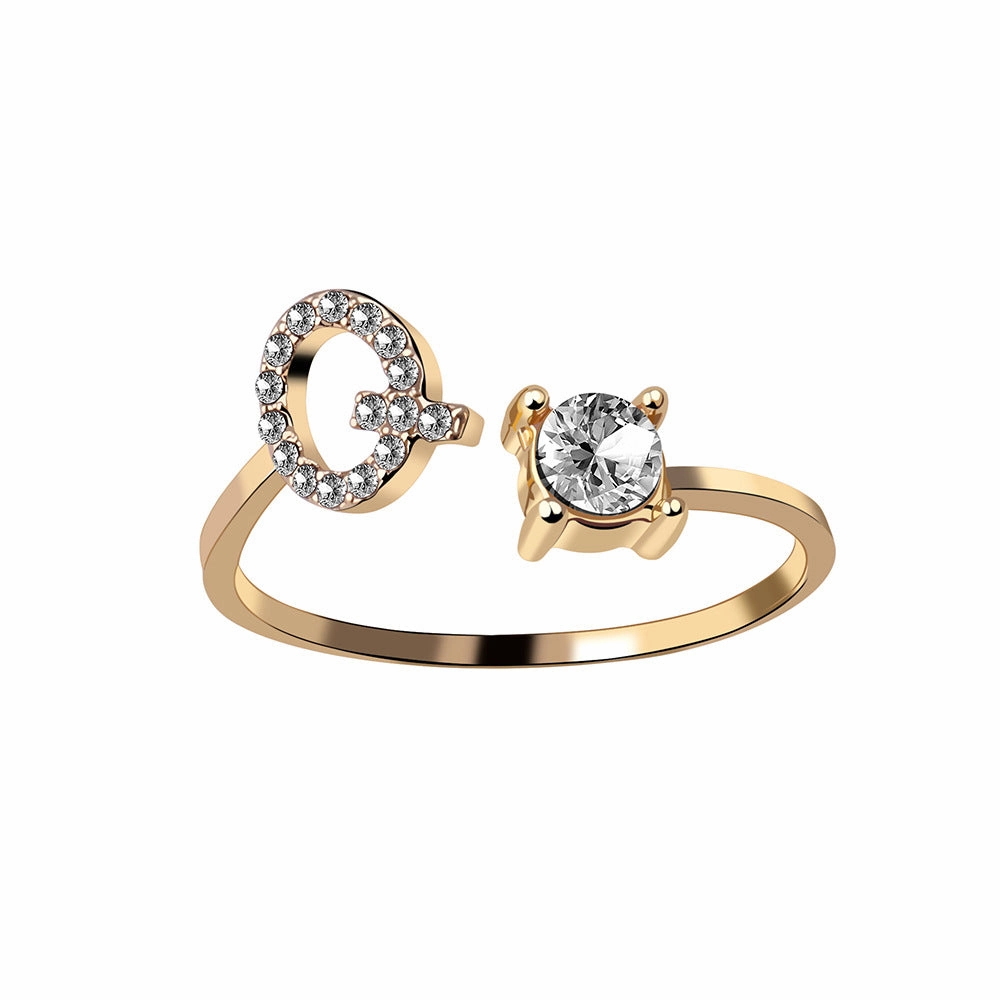 wholesale Alloy 26 Letter Diamond Open Adjustable Ring