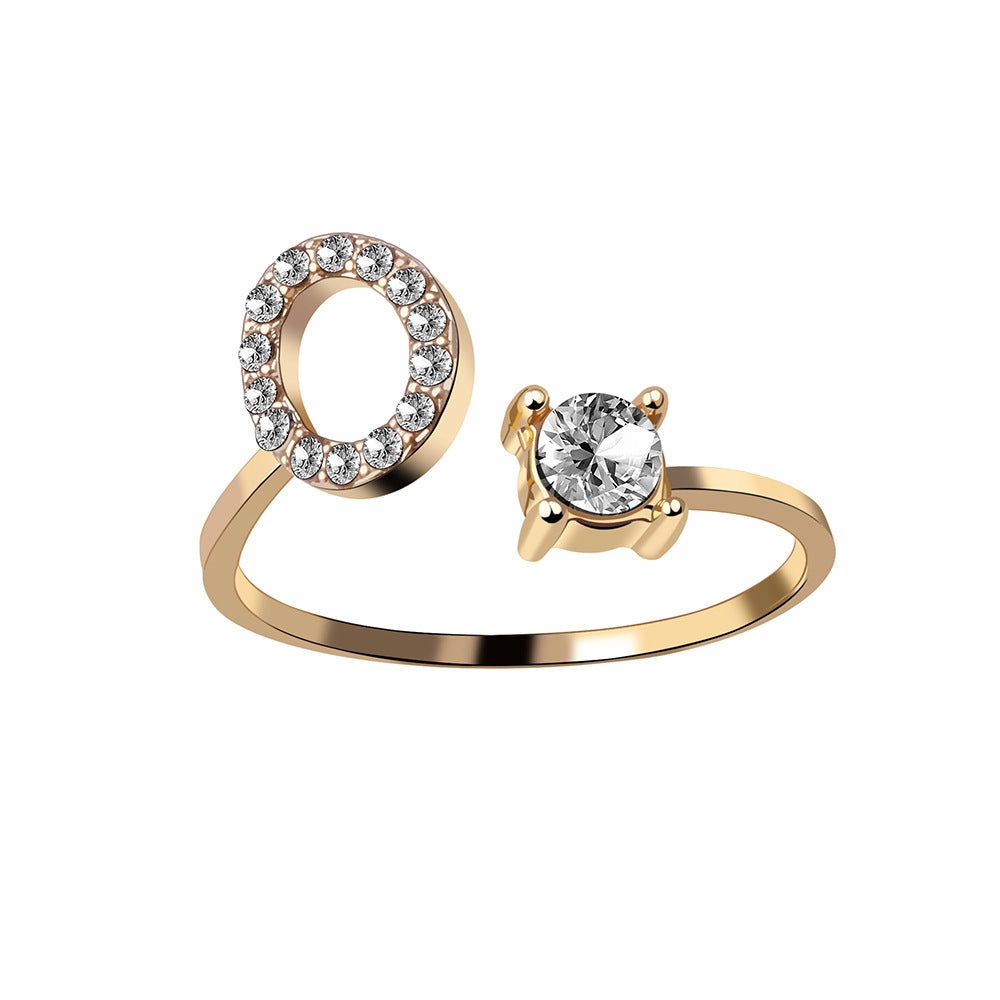 wholesale Alloy 26 Letter Diamond Open Adjustable Ring