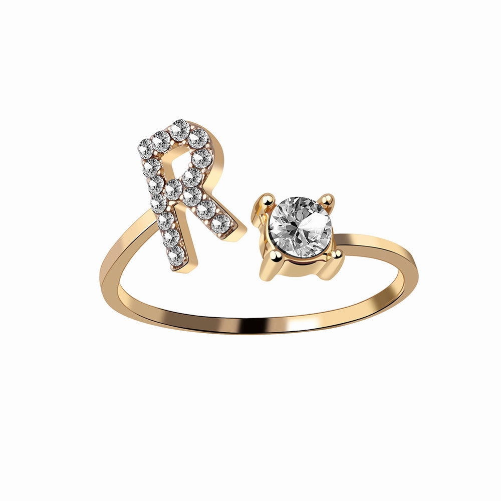 wholesale Alloy 26 Letter Diamond Open Adjustable Ring