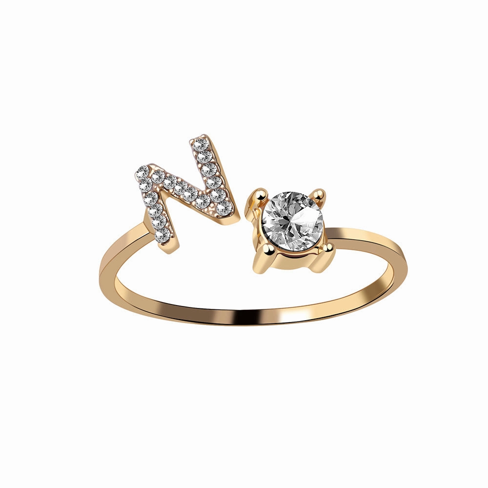 wholesale Alloy 26 Letter Diamond Open Adjustable Ring