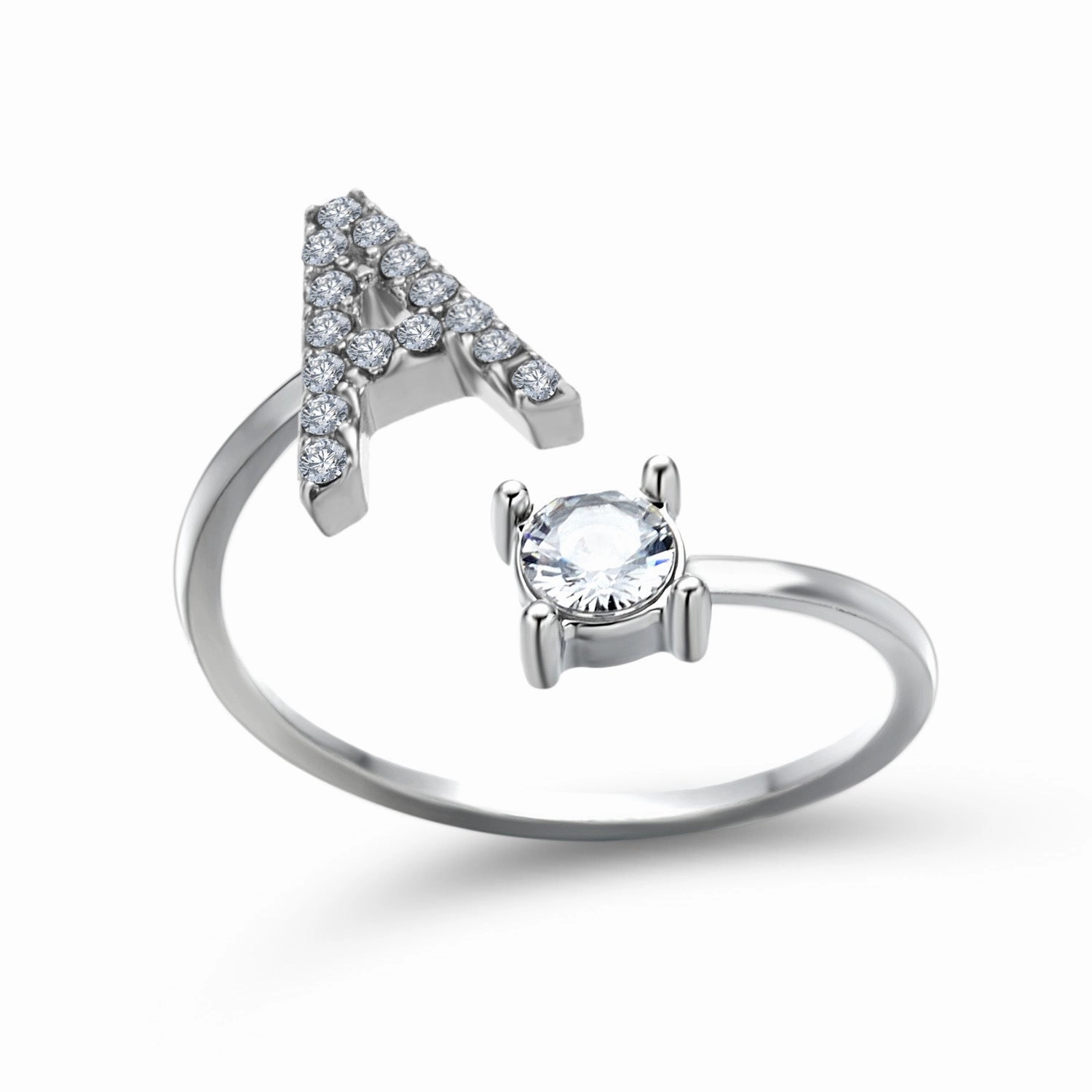 wholesale Alloy 26 Letter Diamond Open Adjustable Ring