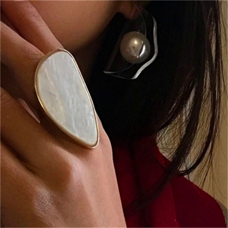 Wholesale Alloy Adjustable Irregular Agate Resin Ring