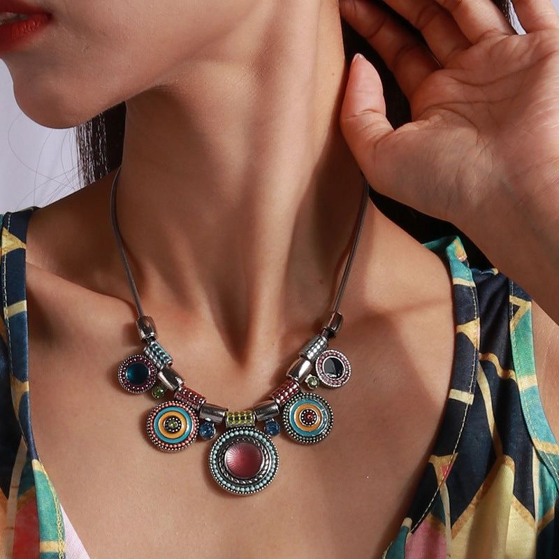 Wholesale Alloy Bohemian Geometric Medal Necklace