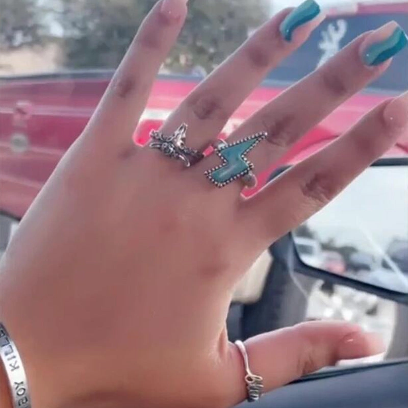 Wholesale Alloy Bohemian Lightning Turquoise Ring